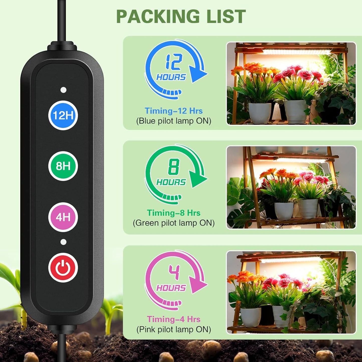 24W Ultra-Thin Panel Full Spectrum Grow Lights, 384 LEDs Plant Grow Light for Indoor Plants with Daisy Chain Function, Grow Lights for Seed Starting with 4/8/12H Auto On/Off Timer (2pcs)