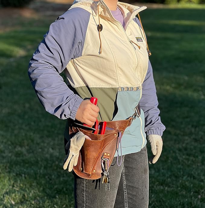 Garden Tool Belt, Handmade Premium Leather with Pouches Pockets Holster for Women & Men, Gardeners, Florists, Electrician, Carpenter, Farmer, Landscaper