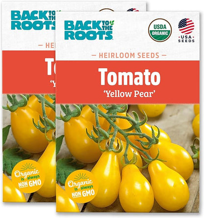 Back to The Roots 100% Organic Heirloom Seeds - Golden Pear Tomato Value Pack (200mg Total)