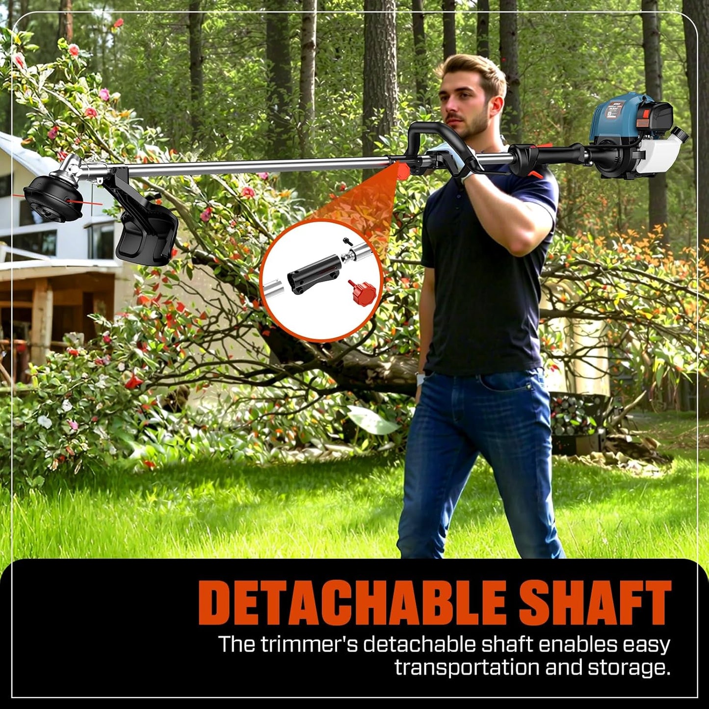 SENIX 17-inch 26.5 cc Gas Weed Wacker, Bump Feed, Straight Shaft, with Shoulder Strap, 4-Cycle Grass String Trimmer