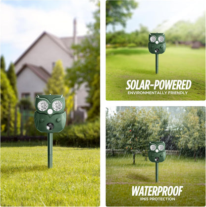 Solar Animal Repellent Outdoor, Ultrasonic Deer Repeller, Raccoon, Squirrel Deterrent Device, Waterproof Motion Detection, Rodent Against Rabbit, Skunk for Garden, Lawn, Farm Use