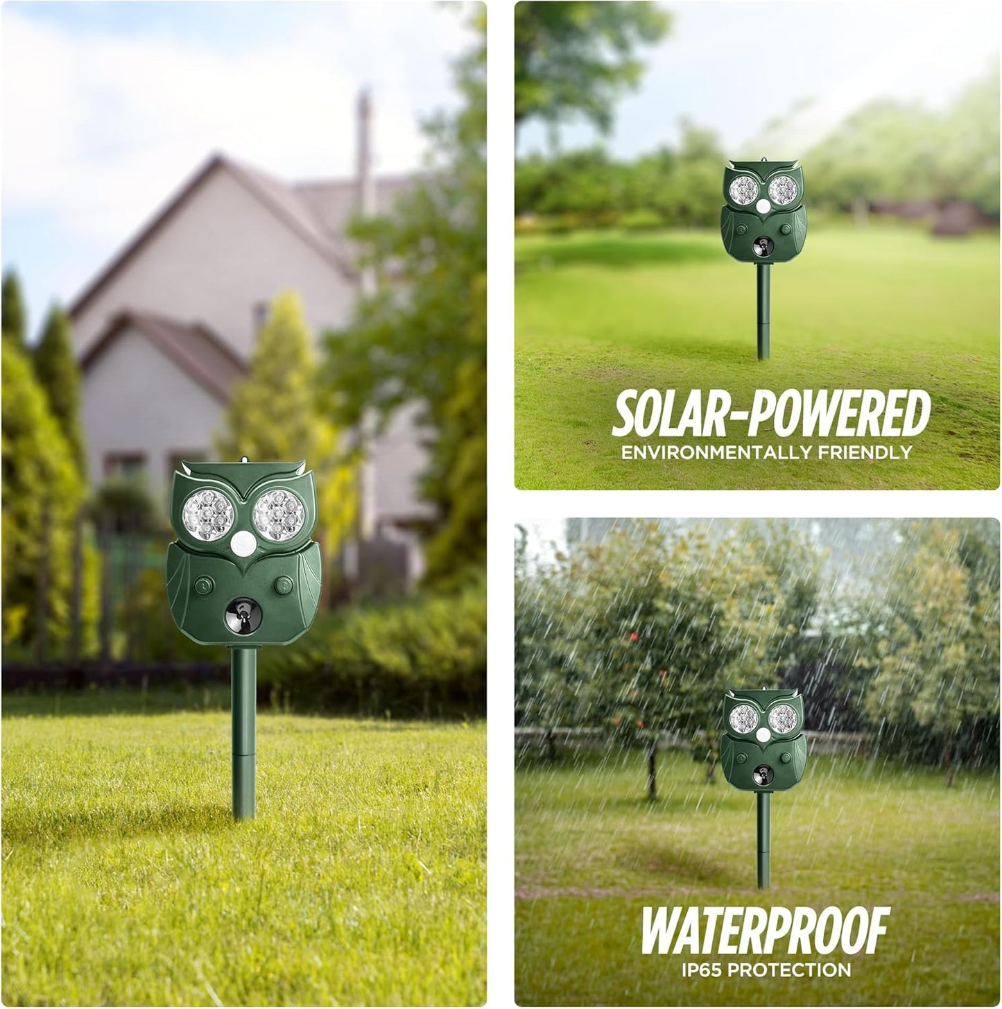 Solar Animal Repellent Outdoor, Ultrasonic Deer Repeller, Raccoon, Squirrel Deterrent Device, Waterproof Motion Detection, Rodent Against Rabbit, Skunk for Garden, Lawn, Farm Use