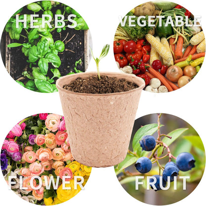 3T GROUP 100 Pack 3.15 Inch Mini Pots for Plants,Small Plant Pots,Biodegradable Compostable Flower Pots,Disposable Seed Seedling Pot Cups for Vegetables,Fruit with 100 Labels,Tool (100pcs)