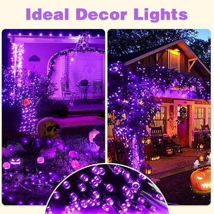 2 Pack Solar String Lights Outdoor, 200 LED Extra-Long 78 FT Solar Lights Outdoor with 8 Lighting Modes, IP65 Waterproof for Halloween, Garedn, Xmas, Balcony, Wedding, Party (Purple)