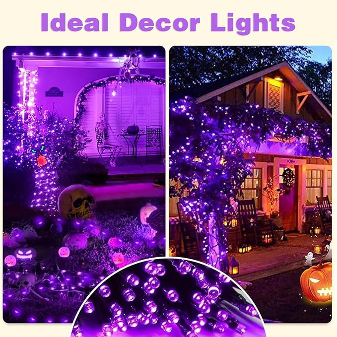 4 Pack Solar String Lights Outdoor, 400 LED Extra-Long 156 FT Solar Lights Outdoor with 8 Lighting Modes, IP65 Waterproof for Halloween, Garedn, Xmas, Balcony, Wedding, Party (Purple)