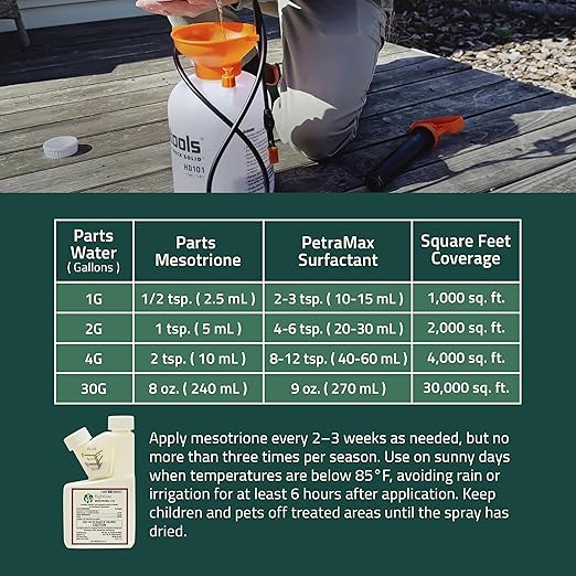 PetraMax Mesotrione 40% (Compare to Tenacity) - 8oz. Pre Emergent Weed Control for Lawns & Post Emergent Weed Control - Weed Preventer & Herbicide Weed Killer for Lush, Healthy Turf - Gloves Included
