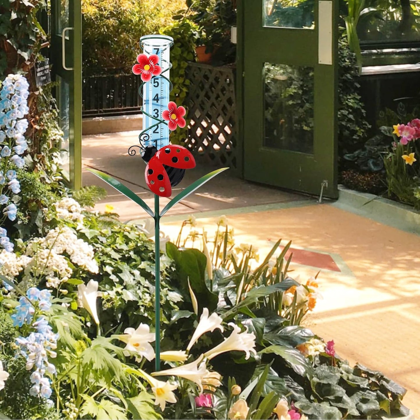 MUMTOP Rain Gauge Outdoor Freeze Proof, 35 Inch Large Number Easy Read Water Measure Gauge for Lawn, Yard and Garden(Ladybug)