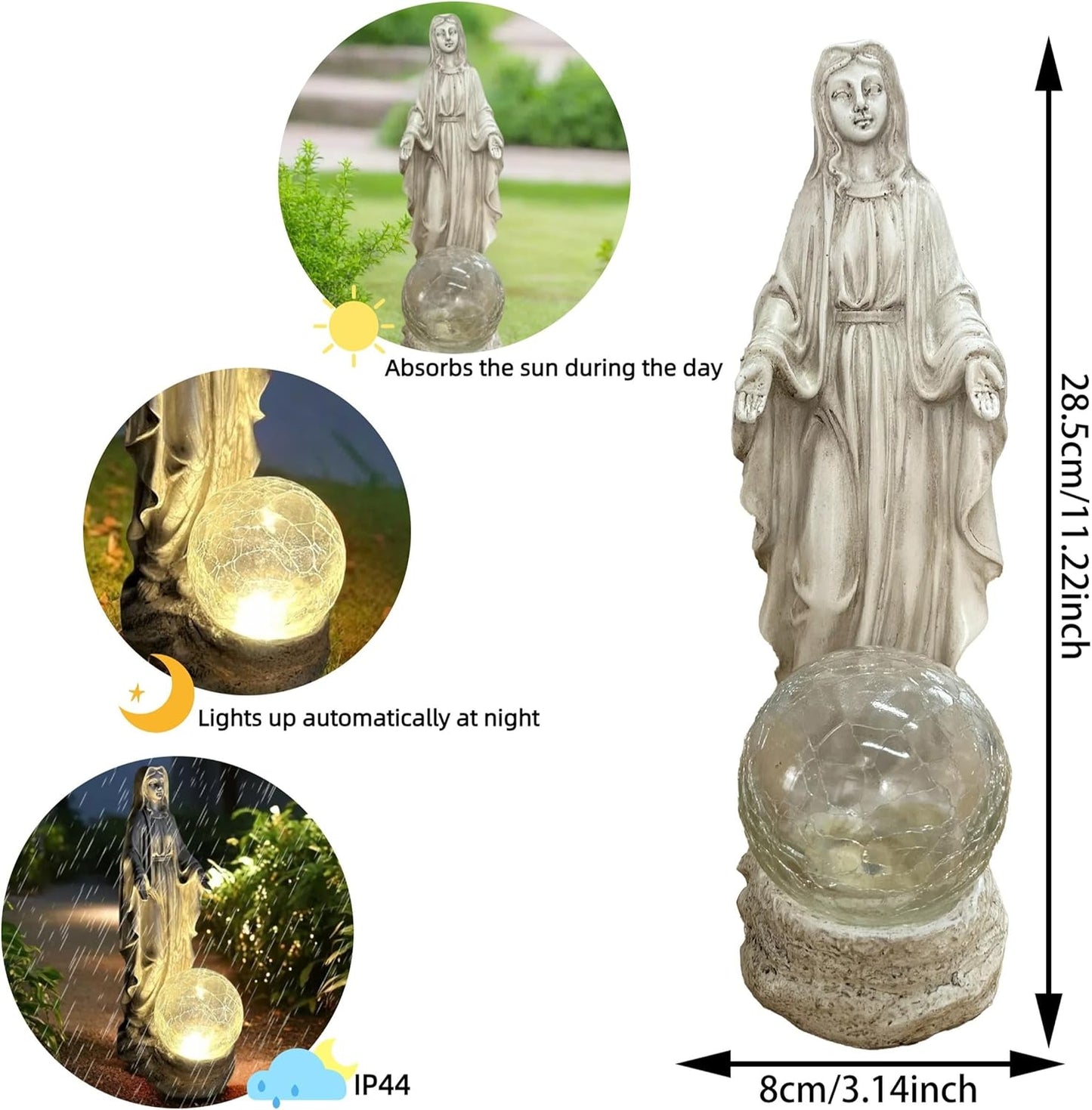 Solar Garden Decor Virgin Mary Figure with Lights,Blessed Mother Outdoor Statue for Home/Garden Decor, Gift for Women/Monther(11.22" H)