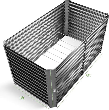 Land Guard 6x3x3ft Rectangular Galvanized Raised Garden Beds, Large-Capacity Metal Planter Box Outdoor, Durable Deep Raised Garden Bed 3ft Tall, Raised Beds for Gardening Vegetables, Modern Gray