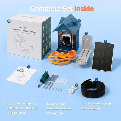Bird Feeder with Camera Solar Powered in Outdoor Backyard :2K HD Video, AI-Powered Recognition Identifies 11000+ Species, Instant Capture and Notifications,Ideal Gift for Bird Lovers, Moms Dads.