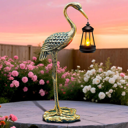 Solar Garden Statue Crane Figurine, Outdoor Hanging Solar Lanterns, 17.7 Inch Blue Heron Sculpture Statue for Patio Yard Porch, Garden Decor for Outside Gifts for Christmas Mom, Women, Mother's Day