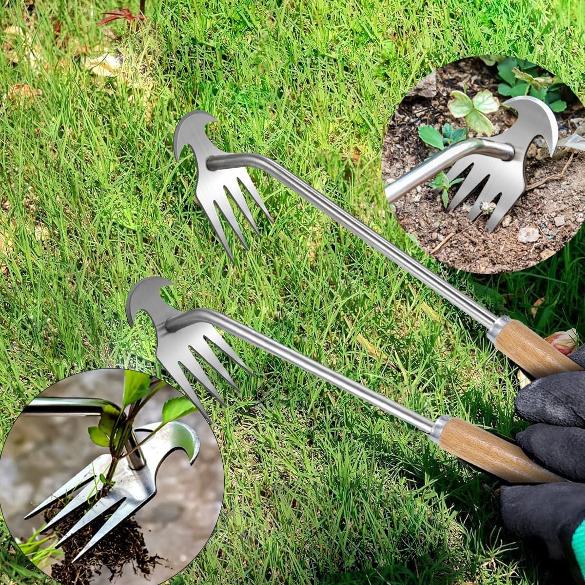 3 Pack Stainless Steel Weeder Puller Tool,Patio Crack Weeder for Cracks,Pavers,Driveways,Moss Removal,Crevice Weeding Digger Tool,Uprooting Weeding Tool for Planting,Weeding