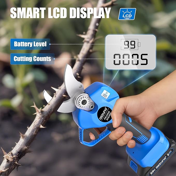 AZZUNO 20V 2-IN-1 Electric Pole Pruning Shears: 1.4 Inch Cordless Long Handle Pruner 13ft Reach, Brushless Branch Cutter with LCD Display for Tree Trimming Gardening (2Pcs 2.0Ah Batteries and Charger)