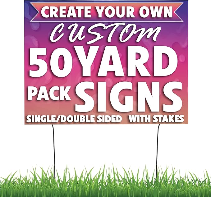 Vispronet 50 Pack 24in x 18in Custom Yard Signs with Stakes, Create Your Own Sign, Single or Double Sided Print, Bulk Personalized Lawn Signs, 4mm Corrugated Plastic Material, Weather-Resistant Board