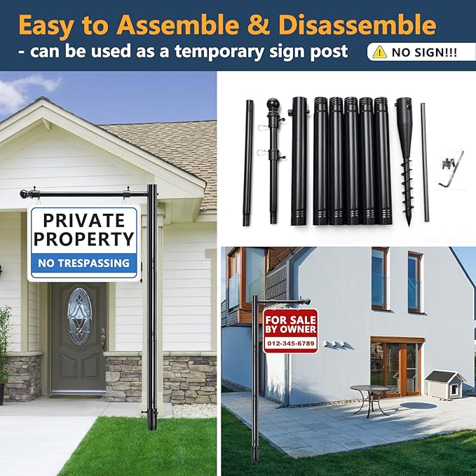 Heavy Duty Real Estate Sign Post Holder - 100" Adjustable Metal Yard Sign Stand with Spiral Ground Stakes, Rust-Proof Coating, Universal Sign Holder for Traffic, Construction, Events, Weatherproof & Long-Lasting