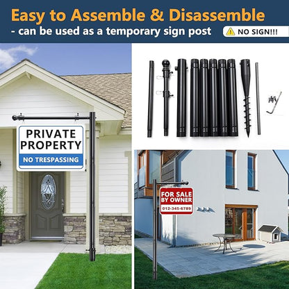 Heavy Duty Real Estate Sign Post Holder - 100" Adjustable Metal Yard Sign Stand with Spiral Ground Stakes, Rust-Proof Coating, Universal Sign Holder for Traffic, Construction, Events, Weatherproof & Long-Lasting
