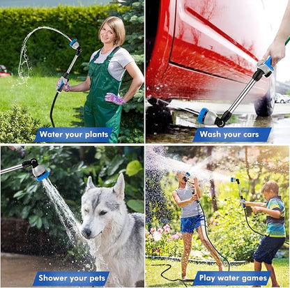 RESTMO Metal Watering Wand, Heavy Duty Garden Hose Wand with 180° Swivel Ratcheting Head, 16'' Hose Nozzle Sprayer with 7 Spray Patterns and Flow Control, for Water Hanging Baskets and Shrubs, Blue