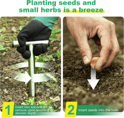 Gardtech Hand Dibber Garden Tool with 5 Inch Measuring Scale,Stainless Steel Bulb Planter Tool,Seed Dibber for Planting & Sowing Seed