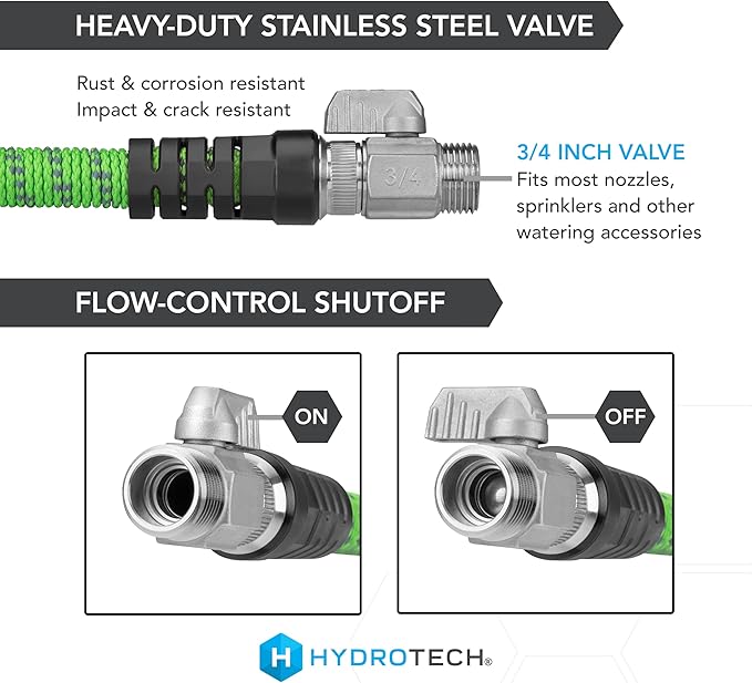 HydroTech 50 ft Expandable Garden Hose - Pro Series, 2x Max Flow, 3/4" No-Kink Flexibility, Lightweight Hose for Lawn, Garden, Car Washing, Deck and Patio Cleaning