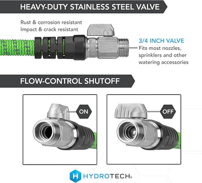 HydroTech 50 ft Expandable Garden Hose - Pro Series, 2x Max Flow, 3/4" No-Kink Flexibility, Lightweight Hose for Lawn, Garden, Car Washing, Deck and Patio Cleaning