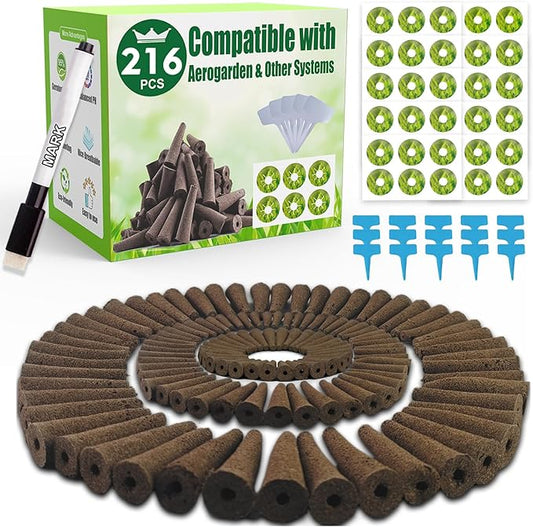 216 pcs Seed Pods Kit for Aerogarden, Grow Sponges for Hydroponics Growing System, Grow Pods for Aerogarden Kit with 100 Hydroponic Grow Sponges, 100 Pod Labels, 15 Plant Tags, 1 Mark Pen, Blue