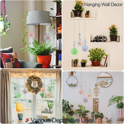 6pcs Crystal Sunflower Suncatchers Hanging Ornaments, Rainbow Maker Sun Catchers Indoor Window Outdoor Patio Garden Decor Gifts (Multicolor)