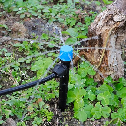 50PCS 1/4” Drip Irrigation Drippers with Lock, Kalolary Drip Irrigation Emitters for 4/7mm Tube, Adjustable 360 Degree 8 Holes Water Flow Sprayer Micro Spray Drip System Parts for Lawn Yard (Blue)