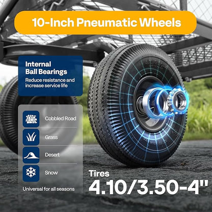 VIVOHOME Heavy Duty 880 Lbs Capacity Mesh Steel Garden Cart Folding Utility Wagon with Removable Sides and 4.10/3.50-4" Wheels 10 inch Tire (Grey)
