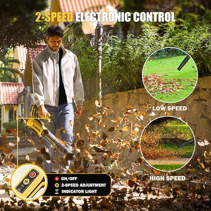 Leaf Blower Cordless with 2× 4.0Ah Batteries and Charger, 560CFM & 180MPH Lightweight Leaf Blower, 2 Speed Electronic Control, 20V Electric Blower for Driveway, Lawn & Yard Care