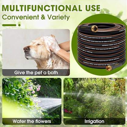 Heavy Duty Garden Hose – 5/8 Inch Flexible, Lightweight Hybrid Hose with 600 PSI Burst Pressure, Swivel Handle, and Durable Copper Male/Female Fittings (Black, 100FT)