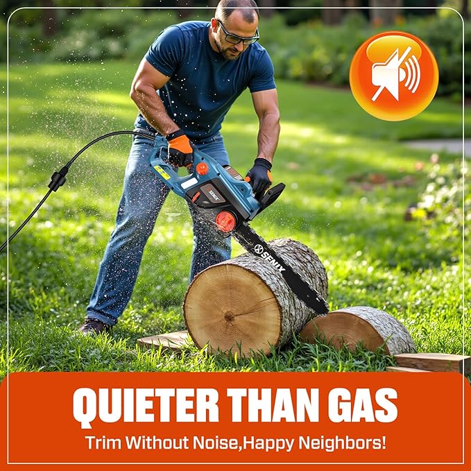 SENIX Electric Chainsaw, 18" Corded Chainsaw,15 Amp Chain Saw for Wood Cutting, Tree Trimming, Garden Tool for Pruning, Branch Cutting, Yard, Fathers Day Gift for Men,Gardener, CSE15-M