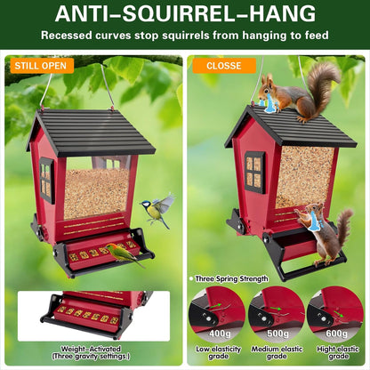 Squirrel Proof Bird Feeders for Outdoors Hanging, 5LB Capacity Metal Wild Birdfeeders Outside Hanging, Cardinal Bird Feeder Squirrel Proof as Various Finch Feeders for Outside(red)