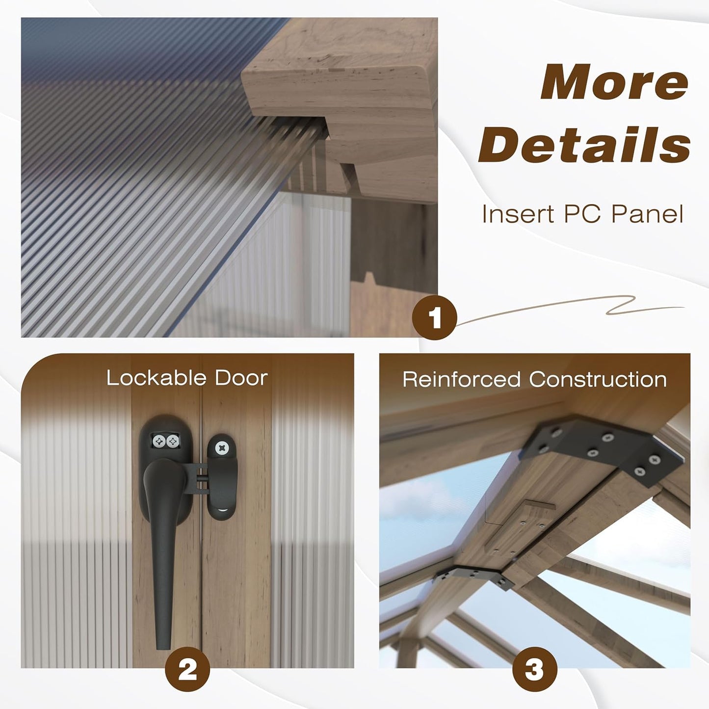 Mupater 6'x12' Wooden Polycarbonate Greenhouse,Outdoor with Ventilated Window and Lockable Door, Walk-in Greenhouse for Backyard, Patio, Lawn, Brown