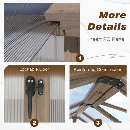Mupater 6'x12' Wooden Polycarbonate Greenhouse,Outdoor with Ventilated Window and Lockable Door, Walk-in Greenhouse for Backyard, Patio, Lawn, Brown