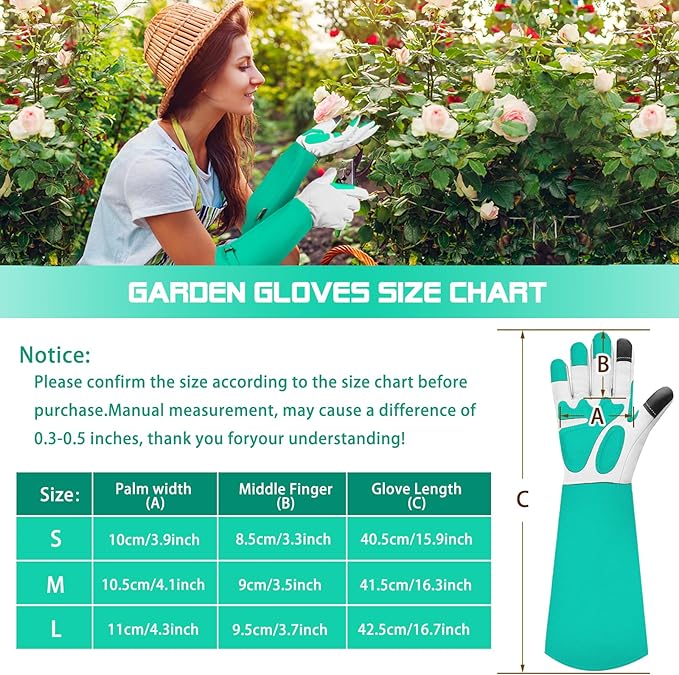 Long-Gardening-Gloves for Women/Men - Thorn Proof Rose Pruning Gloves Heavy Duty Gauntlet-L