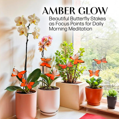 Handmade Butterfly Garden Stakes – Set of 7 Orange Decorative Butterflies Idea for Garden & Nature Lovers – Outdoor & Indoor Garden Decor – Air Aquarium Handmade by Kushner