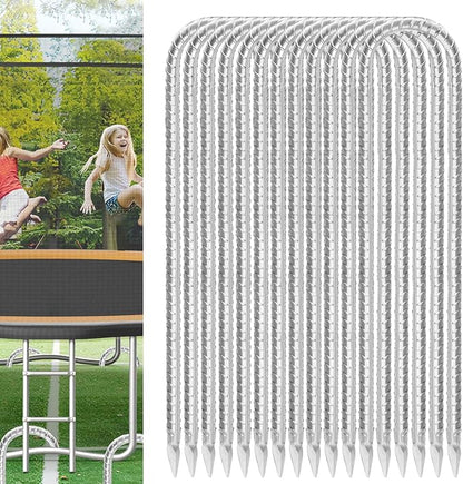 Trampoline Stakes Anchors High Wind 16inx10mm Galvanized U Hook 12pcs Rebar Stakes – Heavy Duty Ground Anchors for Trampoline,Yard & Inflatable,Landscape Metal Stakes for Outdoor Decorations