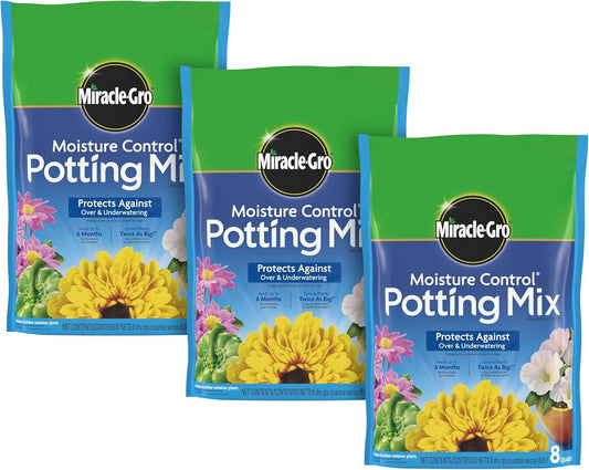 Miracle-Gro Moisture Control Potting Mix, For Container Plants, Protects against Over- and Under-Watering, 8 qt., 3-Pack