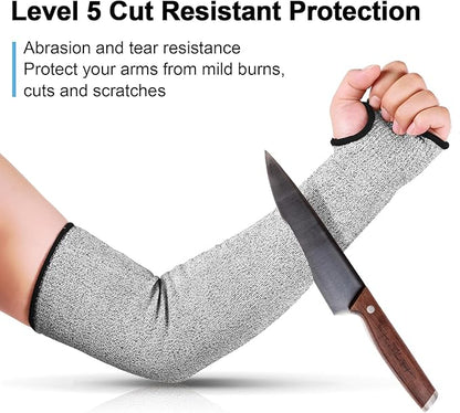 JaGely 8 Pairs Level 5 Cut Resistant Sleeves with Thumb Hole 18 Inches Arm Protection Sleeve Farmer Gardening (Gray)
