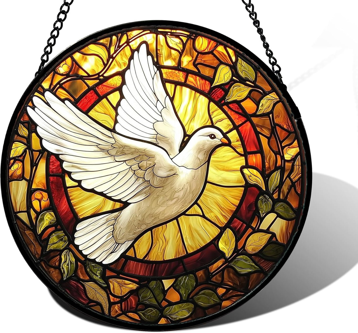 Stained Glass Window Hanging, Flying White Dove Sun Catchers Diamond Glass Panel Hangings Cute Birds Suncatcher Decor for Birthday for Women, Men, Wife, Aunt, and Mom 11.8 in