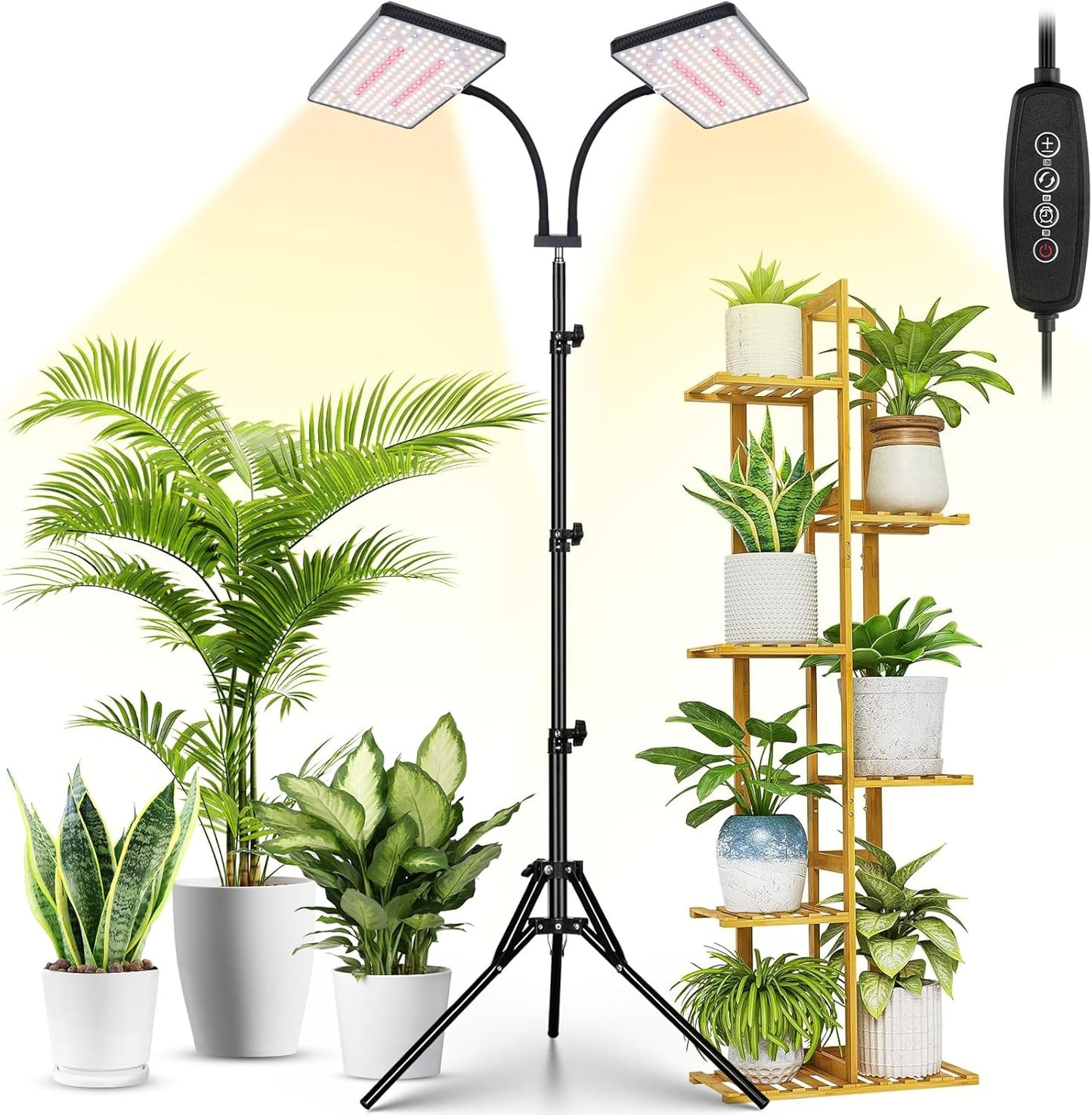 LBW Latest Grow Light for Indoor Plants, 428 LED Dual-Head Full Spectrum Standing Plant Light, Floor Grow Lamp with 3/6/12H Timer, 6 Brightness Levels, 3 Switch Modes, 75" Adjustable Tripod Stand