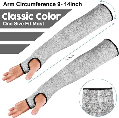 JaGely 6 Pairs Level 5 Cut Resistant Sleeves with Thumb Hole 18 Inches Arm Protection Sleeve Farmer Gardening (Gray)