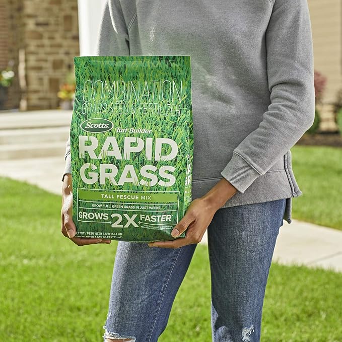 Scotts Turf Builder Rapid Grass Tall Fescue Mix, Combination Grass Seed and Fertilizer, Grows Green Grass in Just Weeks, 5.6 lbs.