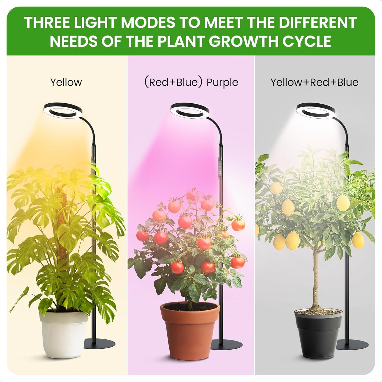 Grow Light for Tall Indoor Plants, 60in Upgrade Pole Controller,Red Blue Warm Full Spectrum 95 LED Bead Plant Growing Lights with Floor Stand,Auto Timer,Dimmable Halo Ring Tree Growth Lamp