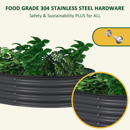 MUPATER 8x2x1 ft Raised Garden Bed Outdoor for Vegetables, 9-in-1 Galvanized Metal Planter Box, 11.1" H Modular Garden Bed Kit Oval for Herbs and Flowers, Grey