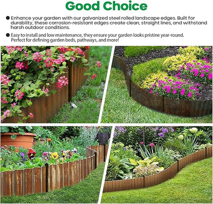 Corrugated Metal Garden Edging, Sturdy Tall Landscape Edging Borders, Perfect DIY for Flower Beds, Lawn and Pathway,Tree Surrounds,Paver Edges (Pre-Rusted, 10"×20FT)