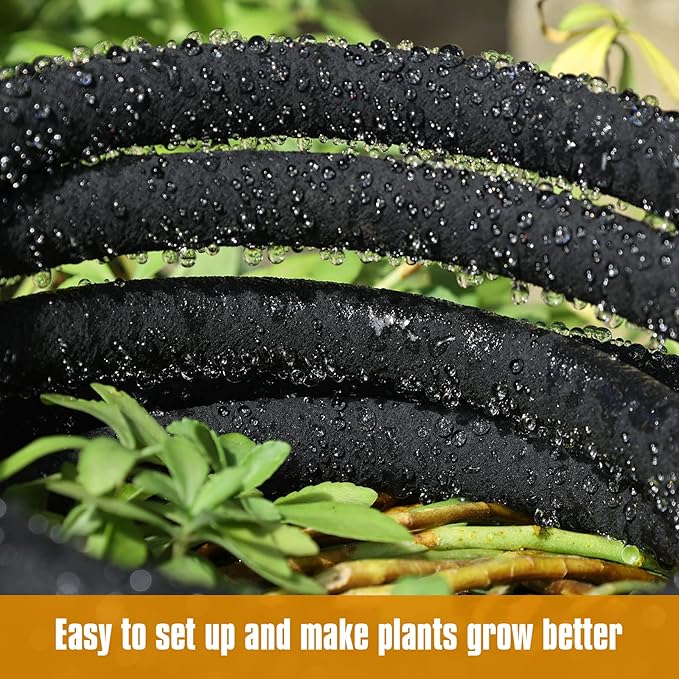 Soaker Hose 50ft for Garden Beds, Solid Brass Interface Irrigation Save 70% Water Heavy Duty Rubber 1/2" Diameter Great for Gardens/Flower Beds