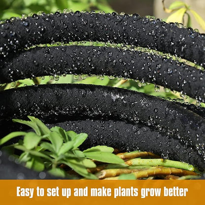 Soaker Hose 100ft for Garden Beds Solid Brass Interface Irrigation Save 70% Water Heavy Duty Rubber 1/2" Diameter Great for gardens/flower beds Accessories Contain Various Connections