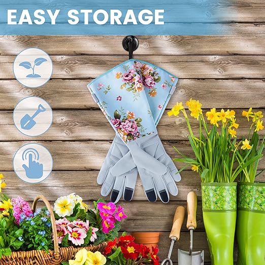 Long Gardening Gloves for Women, Breathable Flexible Fit, Comfortable Durable Work Gloves for Planting, Weeding & Outdoor Yard Activities, Blue Medium