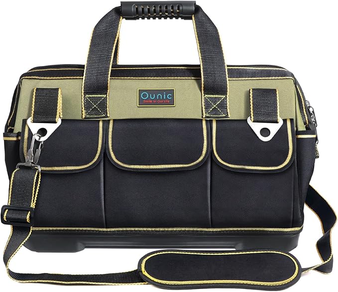 Tool Bag, Ounic 17 Inch Large Tool Bag Heavy Duty With Wide Mouth and Waterproof Strong Molded Base, Heavy Duty Tool Bags Organizer with Adjustable Shoulder Strap Specially Designed for Various Tools